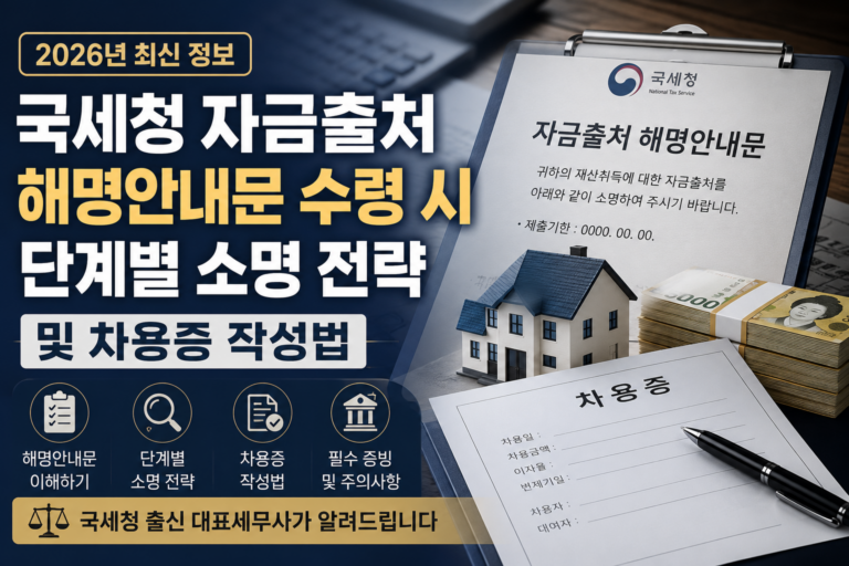 국세청 자금출처 해명안내문 수령 시 단계별 소명 전략과 차용증 작성법을 설명하는 인포그래픽
