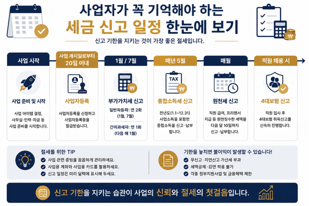 사업자가 반드시 알아야 하는 주요 세금 신고 일정 인포그래픽