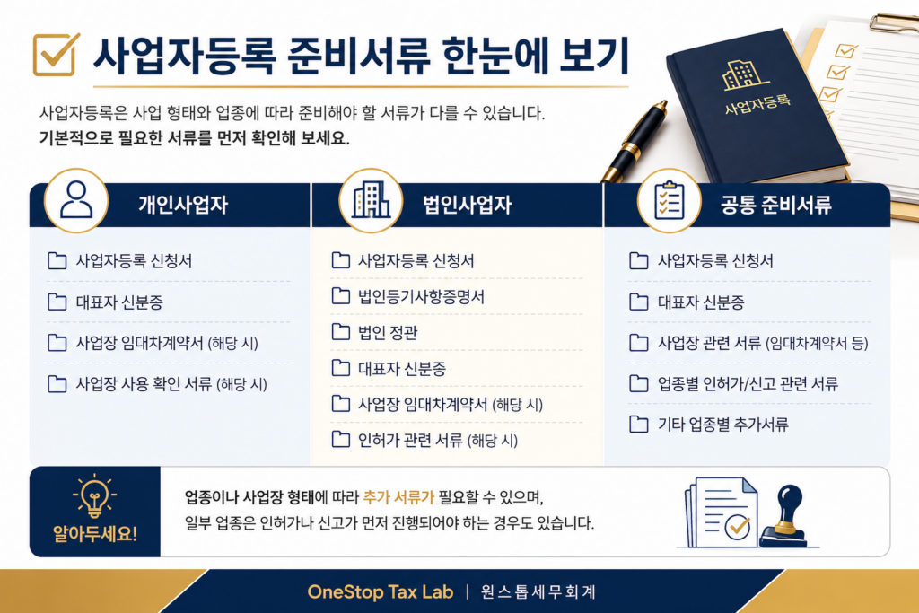 개인사업자와 법인사업자의 사업자등록 준비서류 비교