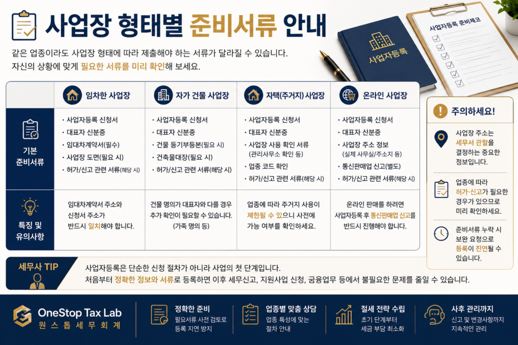 사업장 형태별 사업자등록 준비서류 안내