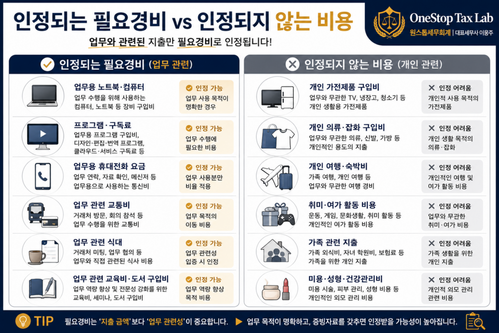 인정되는 필요경비와 인정되지 않는 비용