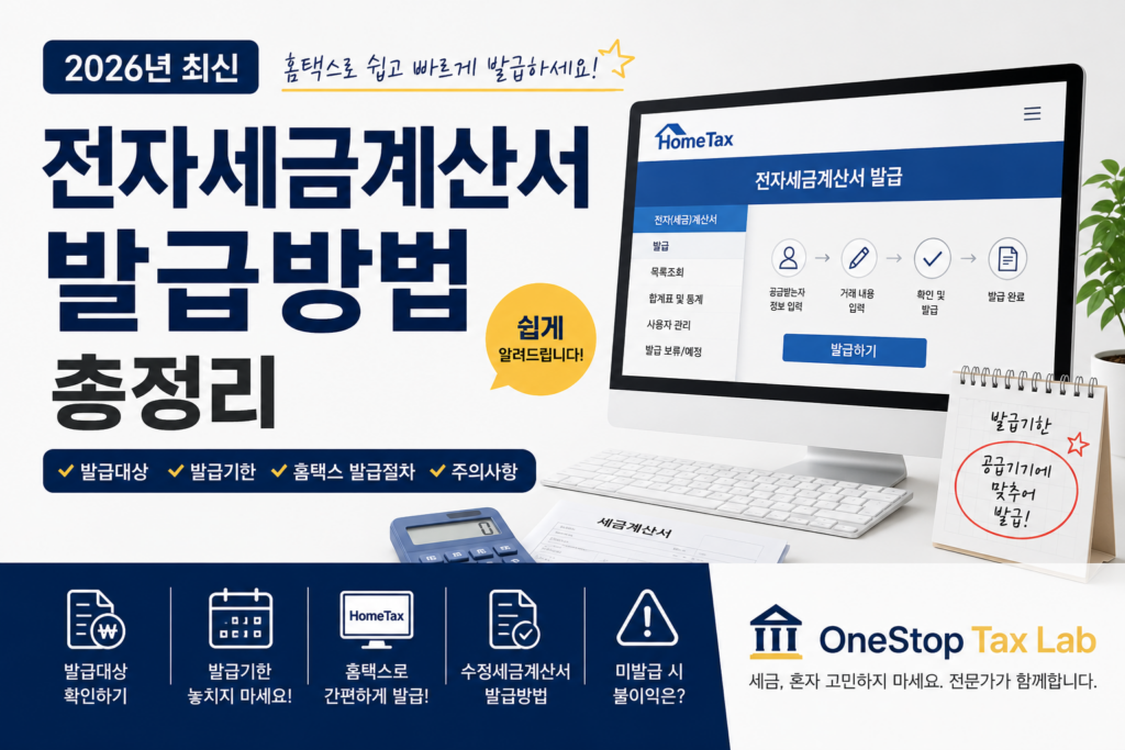 전자세금계산서 발급방법을 홈택스로 쉽게 따라할 수 있도록 정리한 2026년 최신 가이드 대표 이미지