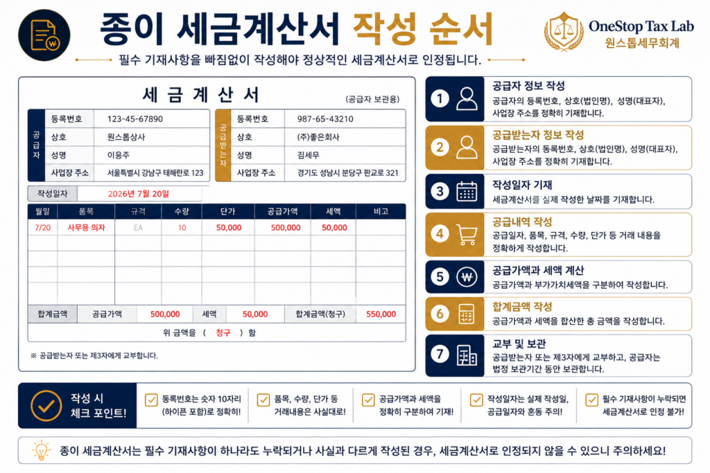 종이 세금계산서 작성 순서