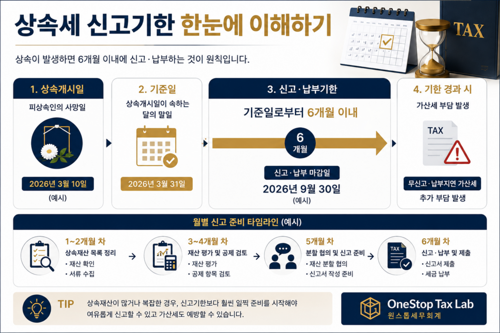 상속세 신고기한 계산방법과 준비 일정을 설명하는 인포그래픽