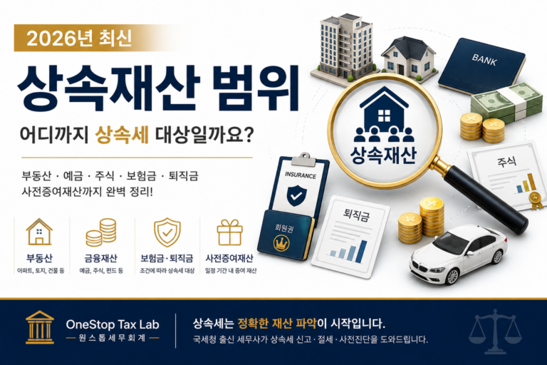 상속세 대상이 되는 상속재산 범위를 설명하는 인포그래픽